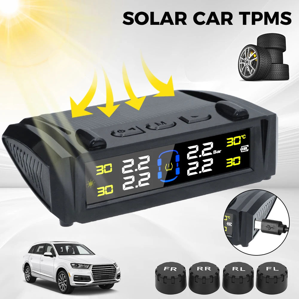Solar TPMS Tire Pressure Monitor – 4 External Sensors & LCD Tire Pressure Monitor Axl