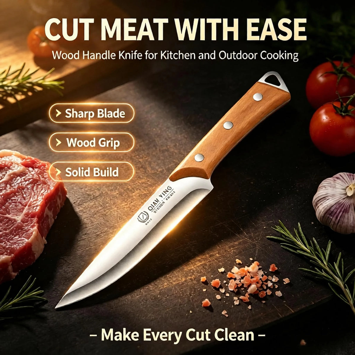 Stainless Steel Carving Knife – Wood Handle & Blade Guard Carving Knife Axl