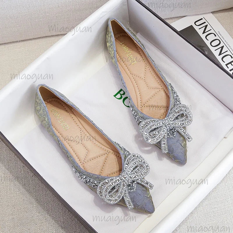 Rhinestone Bow Ballet Flats – Pointed Toe Crystal Women's Shoes Ballet Flats Axl