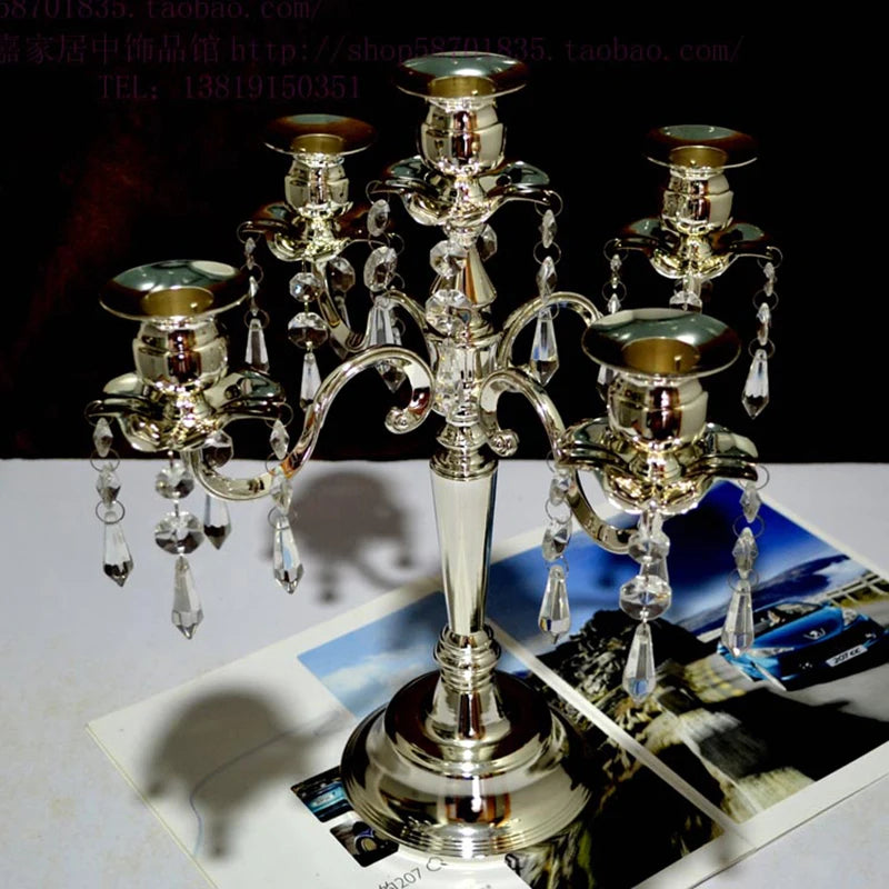 5-Arm Silver Candelabra – Crystal Metal Tealight Candle Holder Candelabra Holder Axl