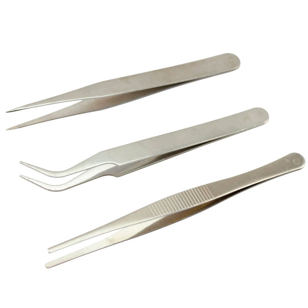 3-Piece Stainless Steel Precision Tweezers Set – Electronics Repair Precision Tweezers Set Axl
