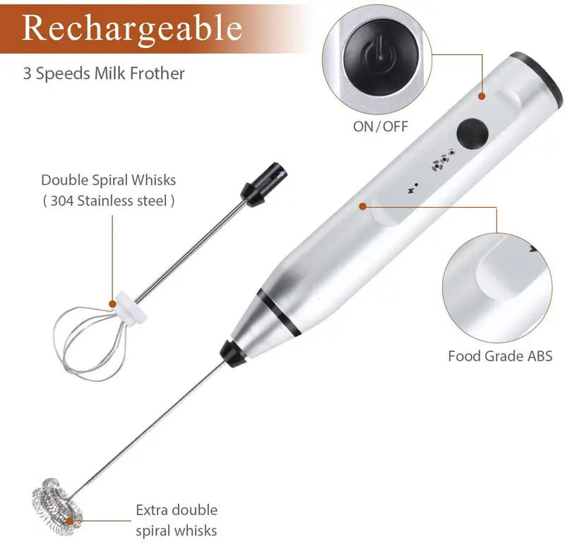 Mini USB Rechargeable Milk Frother – 3-Speed Electric Whisk Milk Frother Axl
