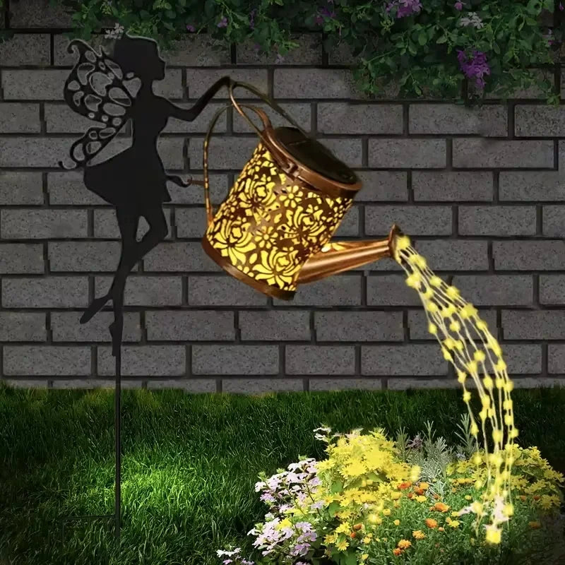 Solar Fairy Watering Can Light – Vintage Metal Garden Decor Solar Garden Light Axl Fairy Warm Light