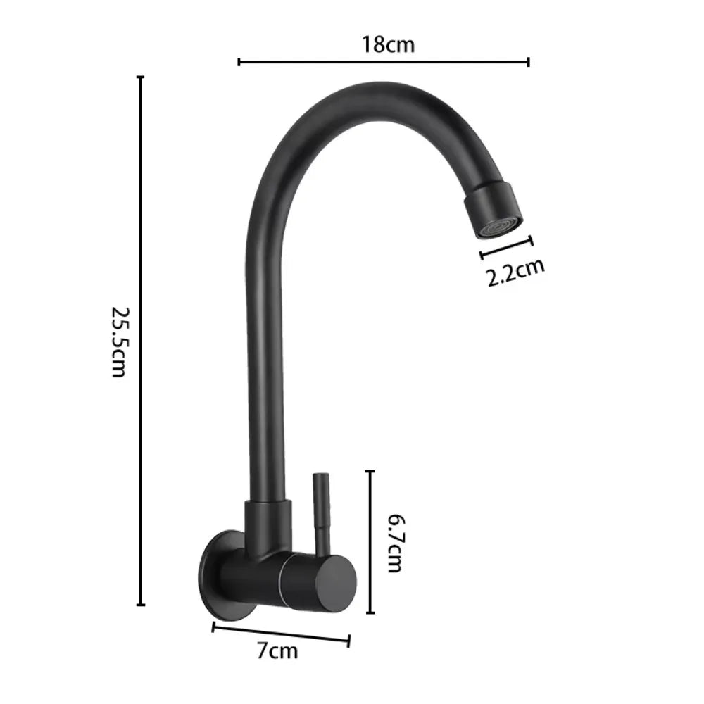 Black Rotating Wall-Mounted Single Cold Water Tap | Kitchen & Bath Kitchen Faucet Axl
