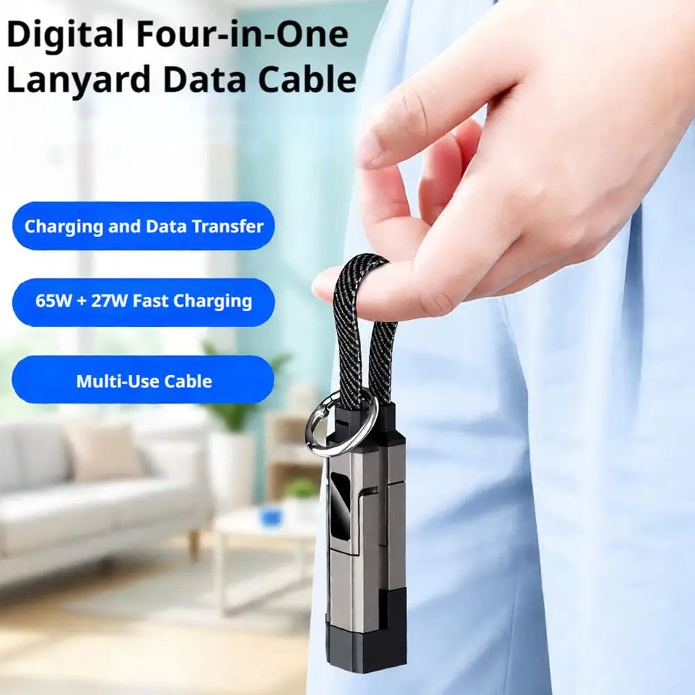 4-in-1 Keychain Charging Cable 65W | USB-C iPhone & Android Keychain Charging Cable Axl