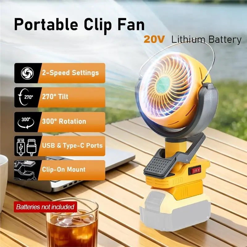Cordless Clip Fan for DeWalt 20V/60V | 2-Speed Dual USB Fan Cordless Clip Fan Axl