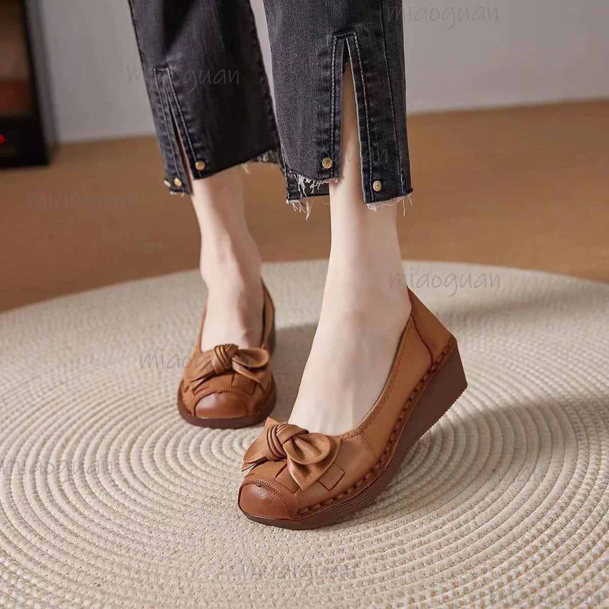 Women's Wedge Loafers – Bowknot Slip-On Pumps, Non-Slip Wedge Loafer Pumps Axl