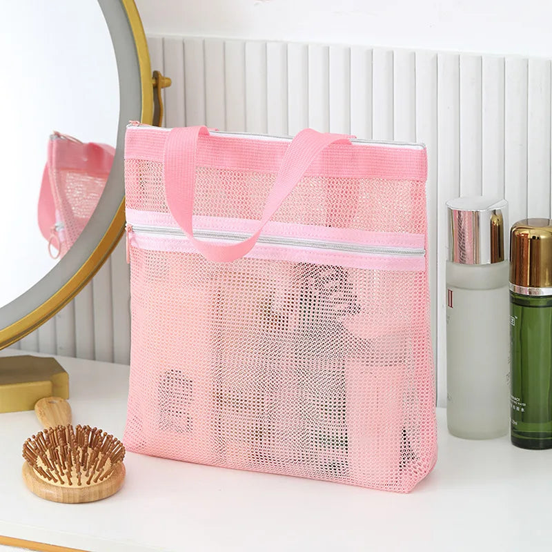Large Mesh Cosmetic Bag – Zipper Travel Toiletry Makeup Organizer Travel Cosmetic Bag Axl Pink