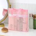 Large Mesh Cosmetic Bag – Zipper Travel Toiletry Makeup Organizer Travel Cosmetic Bag Axl Pink