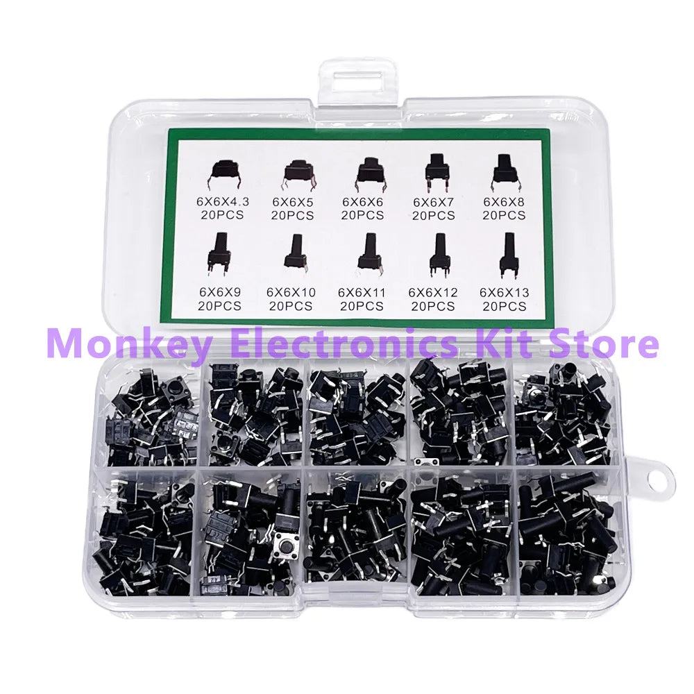 Push Button Switch Kit – 10 Types 100/180/200 Pcs Assortment Box Switch Assortment Kit Axl 200 Button Kit