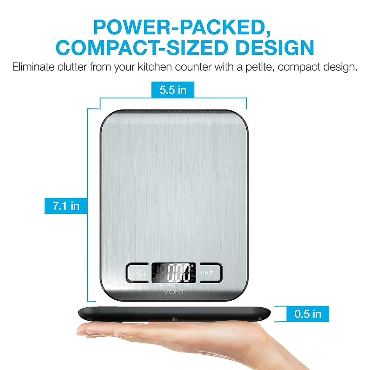 Digital Kitchen Scale 5kg – LCD Food Scale in Stainless Steel Digital Kitchen Scale Axl