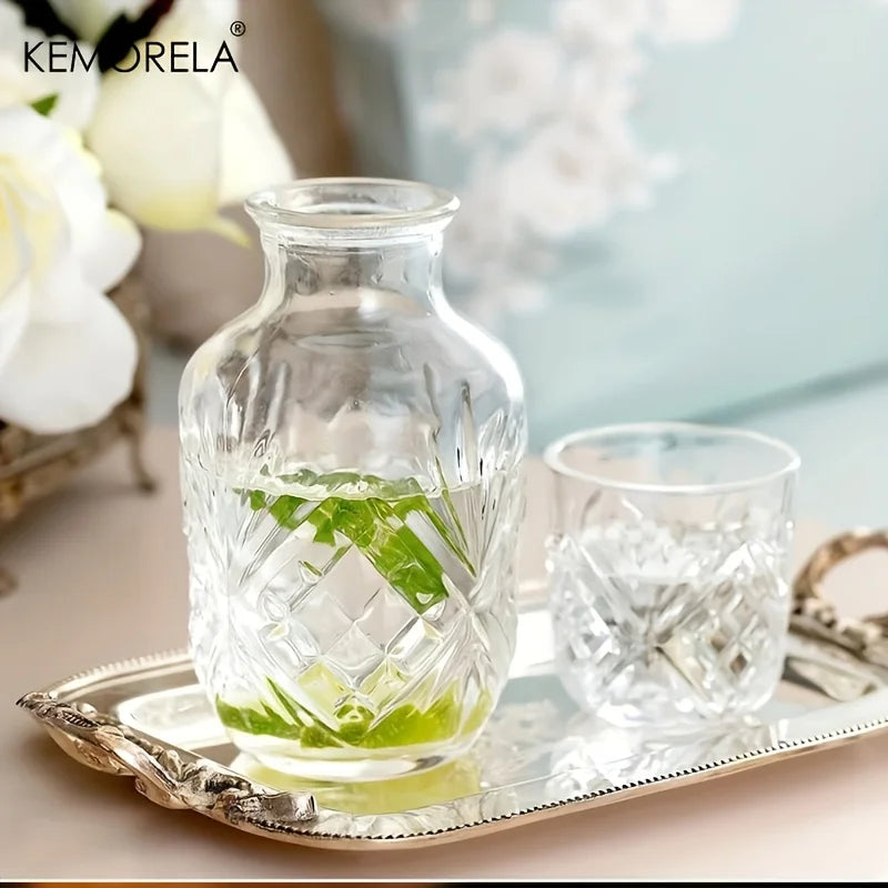 KEMORELA Crystal Glass Carafe & Cup Set – 500ml Drinkware Glass Carafe Set Axl