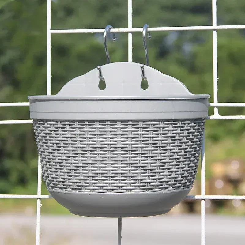 Wall-Mounted Rattan Semicircle Hanging Flower Basket Planter Hanging Wall Planter Axl Grey