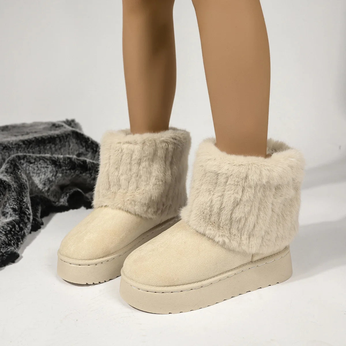 Women's Slip-On Plush Snow Boots – Warm Black Ankle Boots Women's Snow Boots Axl beige 37
