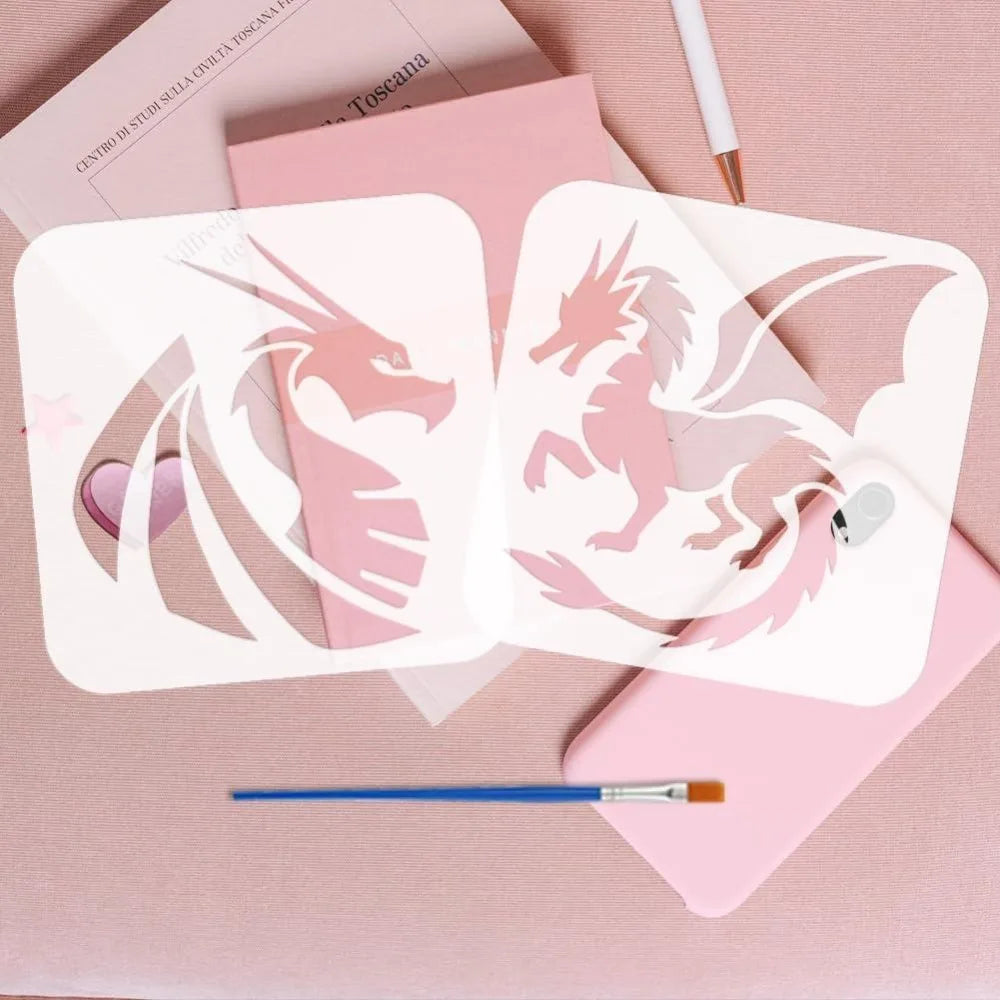 9-Piece Dragon Stencil Set 5.9" – Reusable Templates & Brush Craft Stencil Set Axl