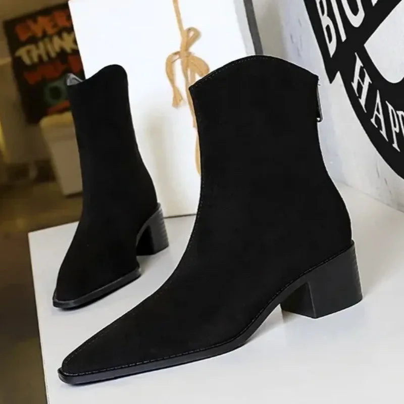 Women's Chelsea Ankle Boots – Chunky Heel Pointed Toe Zip Chelsea Ankle Boots Axl