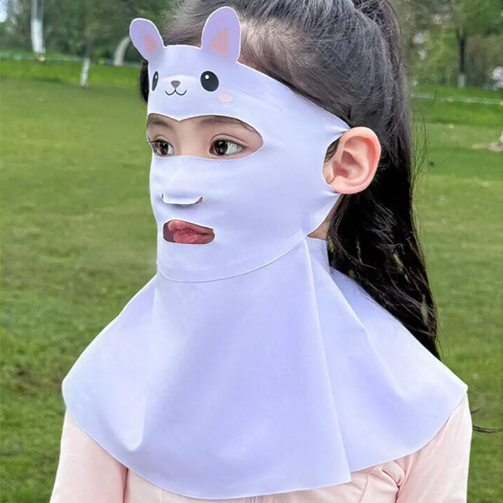 Kids Rabbit Sun Mask UPF 50+ Cooling Ice Silk Face & Neck Shield Kids Sun Mask Axl