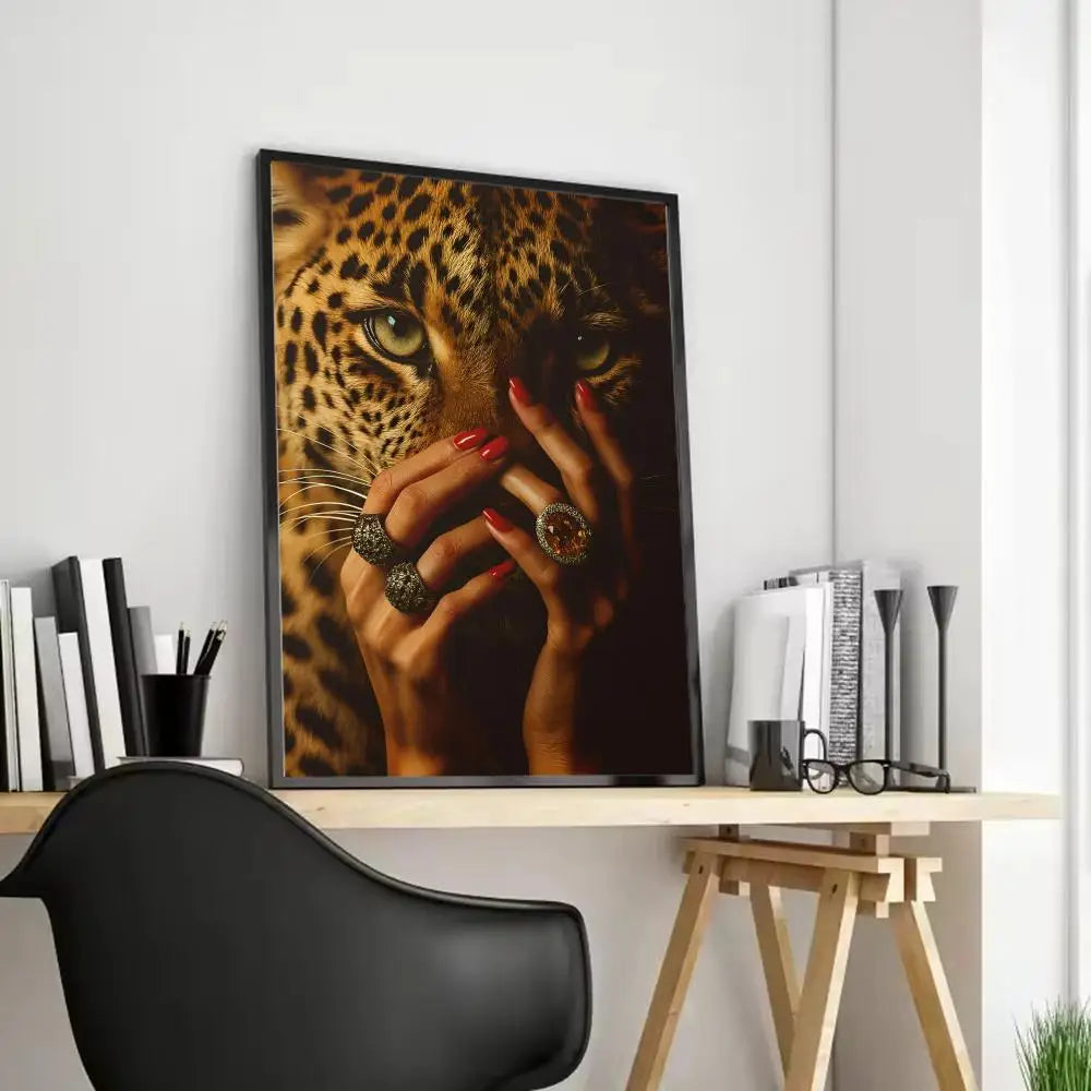 Women & Leopard Canvas Wall Art – Unframed Poster | Home Decor Canvas Wall Art Axl Black8 40X50cmFrameless