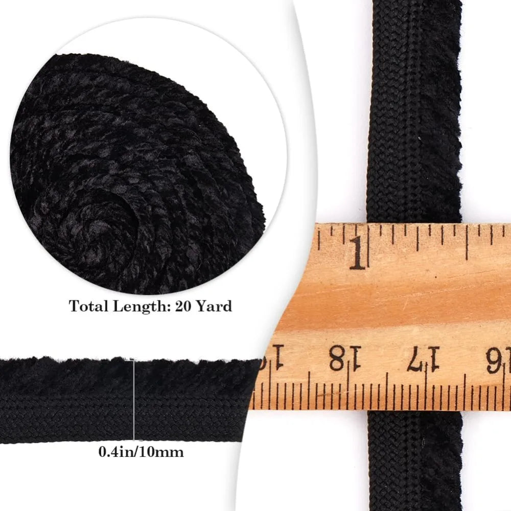 Chenille Lip Cord Piping Trim Tape – Black 3/8 In, 20 Yds Sewing Piping Trim Axl