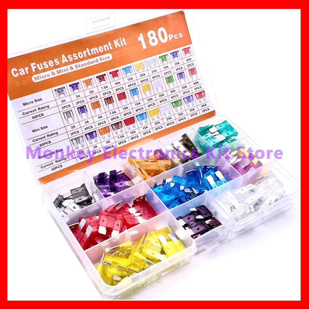 180PCS Car Fuse Assortment Kit – Mini, Standard & Micro Fuses Automotive Fuse Kit Axl