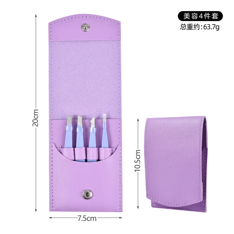 Stainless Steel Eyebrow Tweezers & Scissors Kit – Slant & Flat Eyebrow Tweezer Kit Axl purple