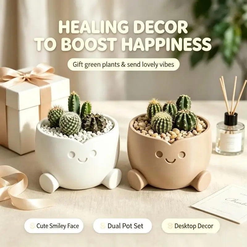 3D Printed Smiling Figure Mini Planter Pot | Cute Desk Décor Mini Planter Pot Axl