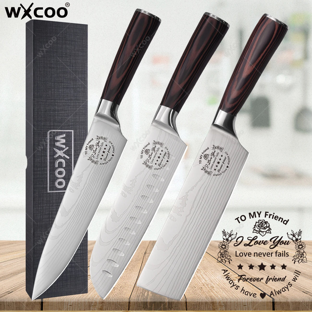 WXCOO Japanese Chef Knife 5Cr15Mov Steel Santoku Boning Knife Chef Kitchen Knife Axl