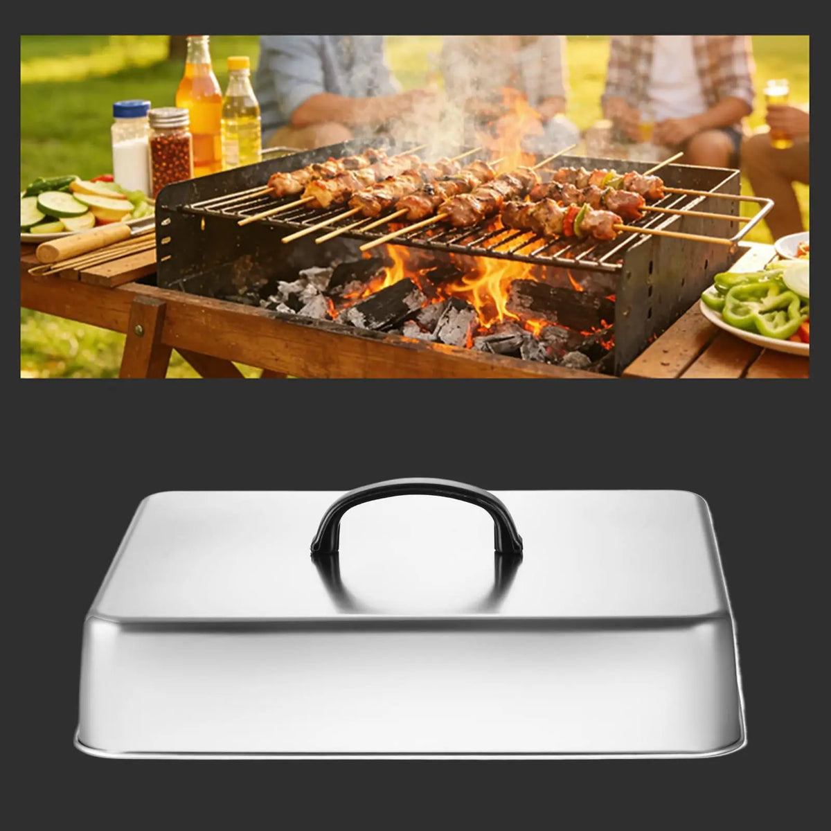 Rectangular Stainless Steel Basting Cover – BBQ Griddle Steam Lid Griddle Steam Cover Axl