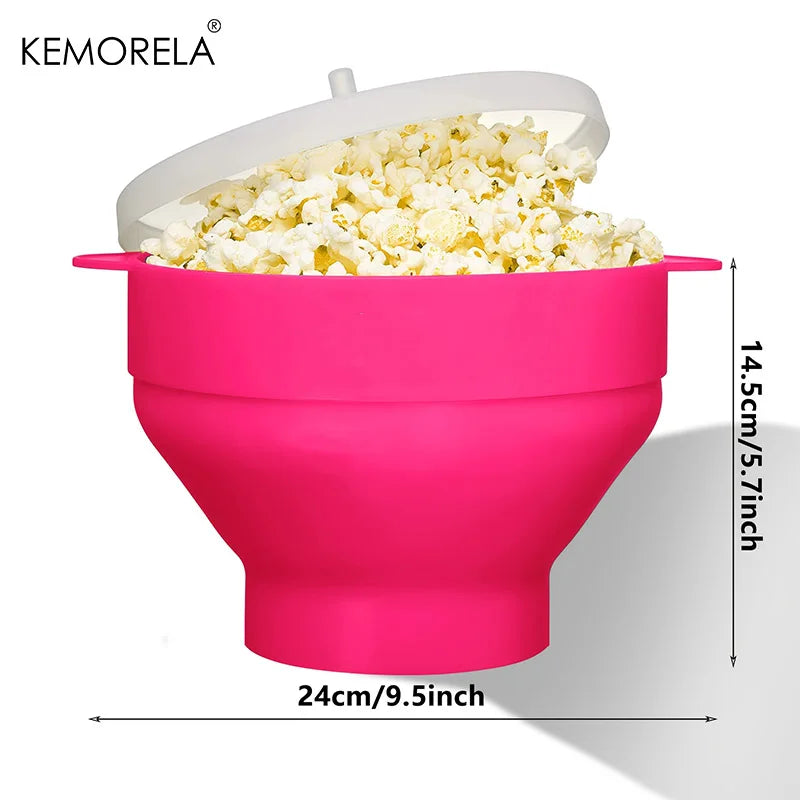 KEMORELA 3L Foldable Silicone Microwave Popcorn Maker | BPA-Free Microwave Popcorn Maker Axl Rose-Pink