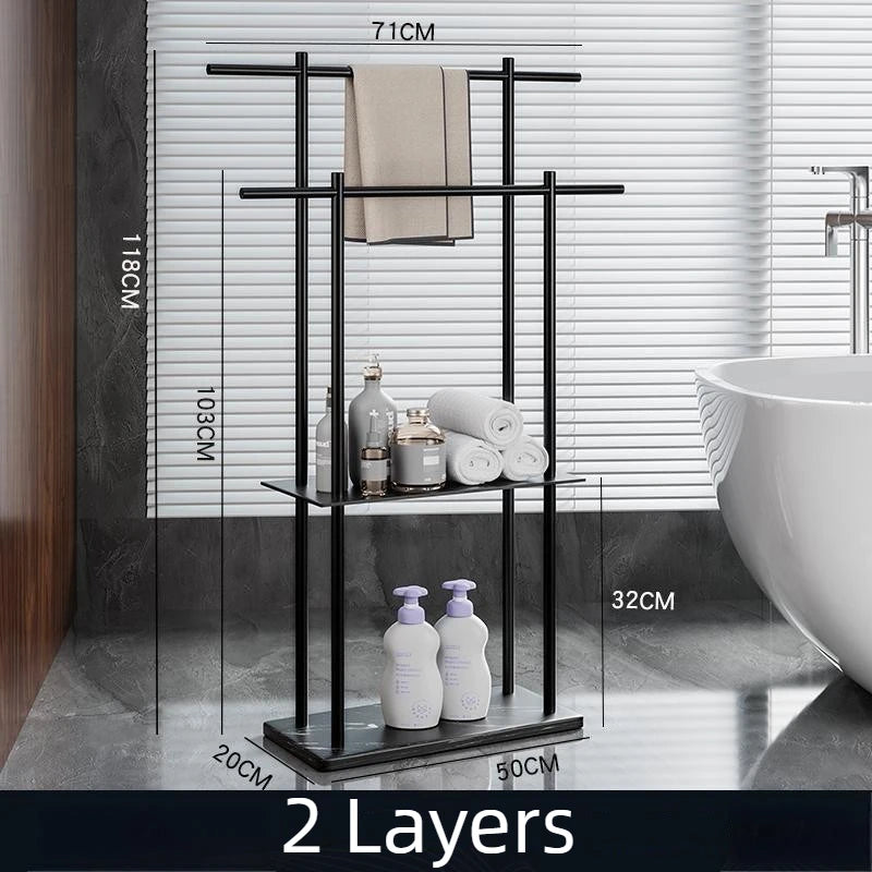 Marble Floor Towel Rack – Modern Double Standing Holder Floor Towel Rack Axl Black-Black Base