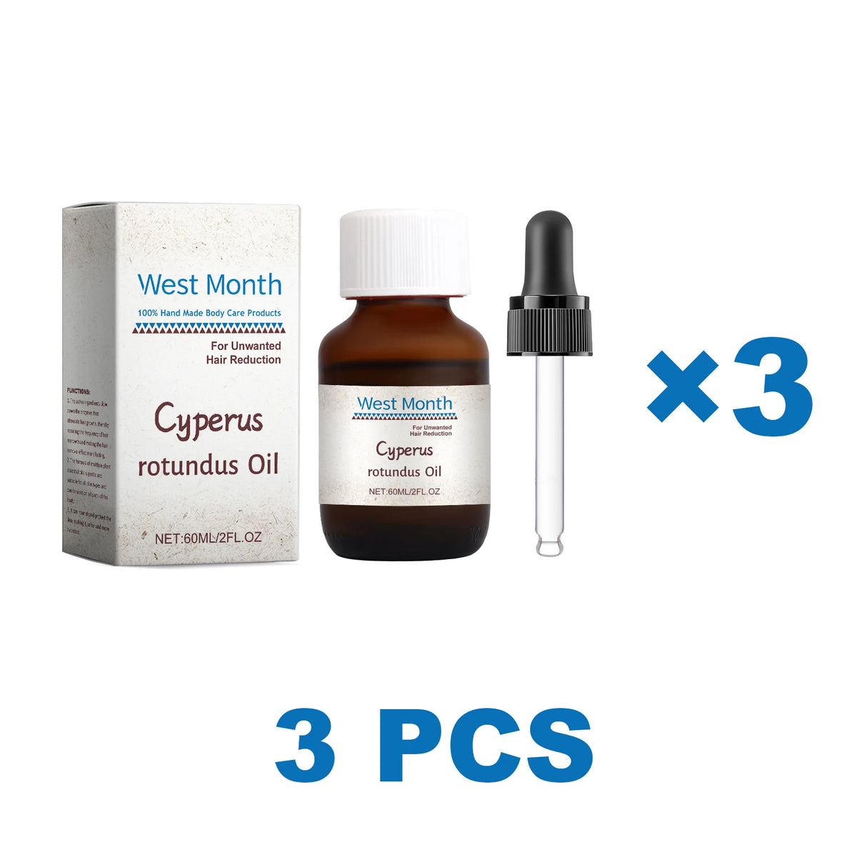 Cyperus Rotundus Hair Growth Inhibitor Oil 60ml | WEST MONTH Hair Inhibitor Oil Axl 3 pcs
