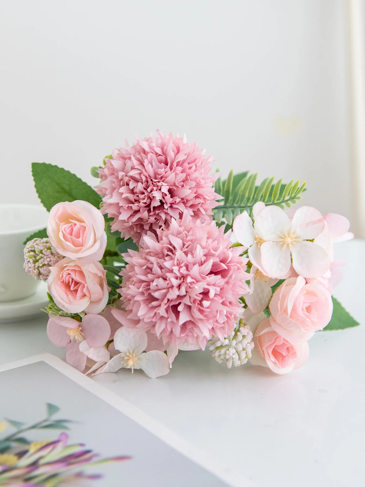 Silk Artificial Rose & Chrysanthemum Bouquet | Wedding Décor Artificial Flower Bouquet Axl color 7 3 pcs