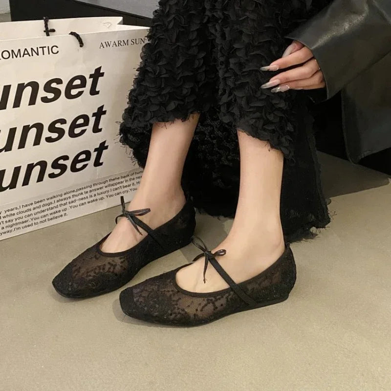 Women's Mesh Ballet Flats – Bow Embroidery Lightweight Shoes Women's Ballet Flats Axl black 39