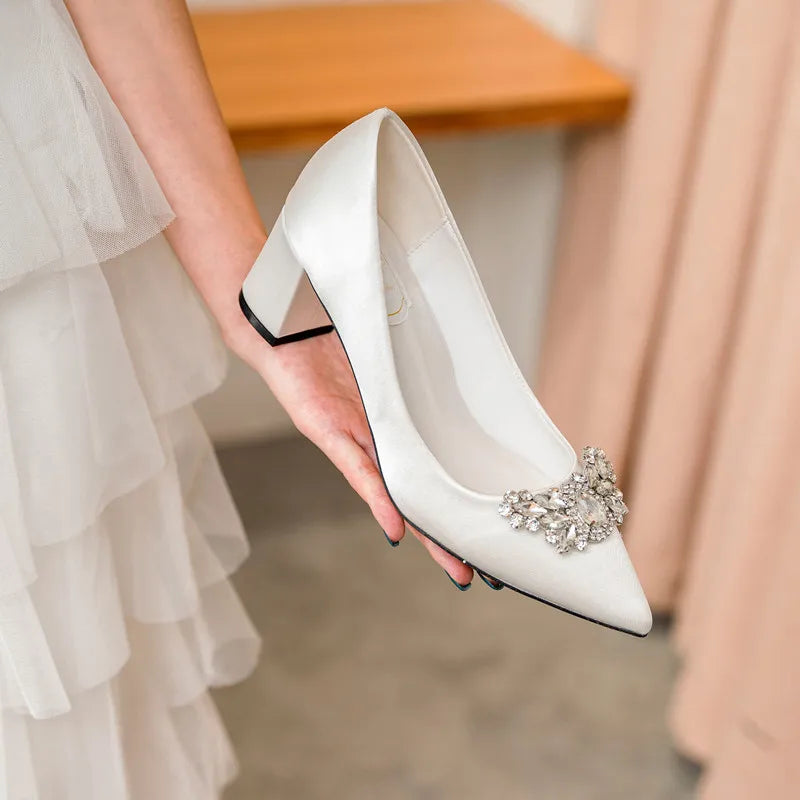 White Rhinestone Bridal Pumps – Pointed Toe Block Heel Sizes 34–43 Bridal Heels Axl