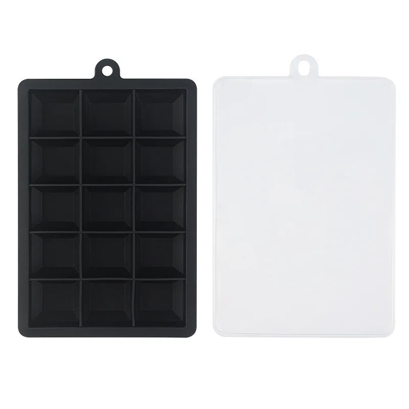 15-Grid Silicone Ice Cube Tray with Lid – Easy Release Mold Silicone Ice Tray Axl Black S