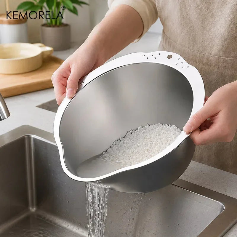KEMORELA Stainless Steel Rice Washer Bowl & Colander Colander Strainer Bowl Axl