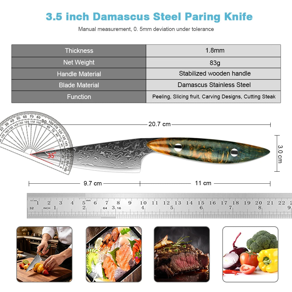 XITUO 3.5" Damascus Steel Paring Knife – Full Tang Petty Knife Damascus Paring Knife Axl