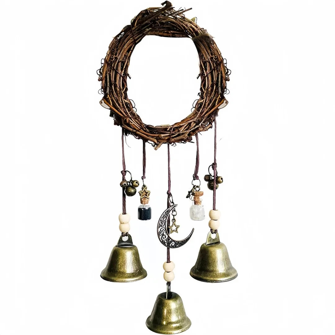 Witch Vine Bell Wind Chime – Rattan Door Knob Hanging Decor Wind Chime Pendant Axl Grey