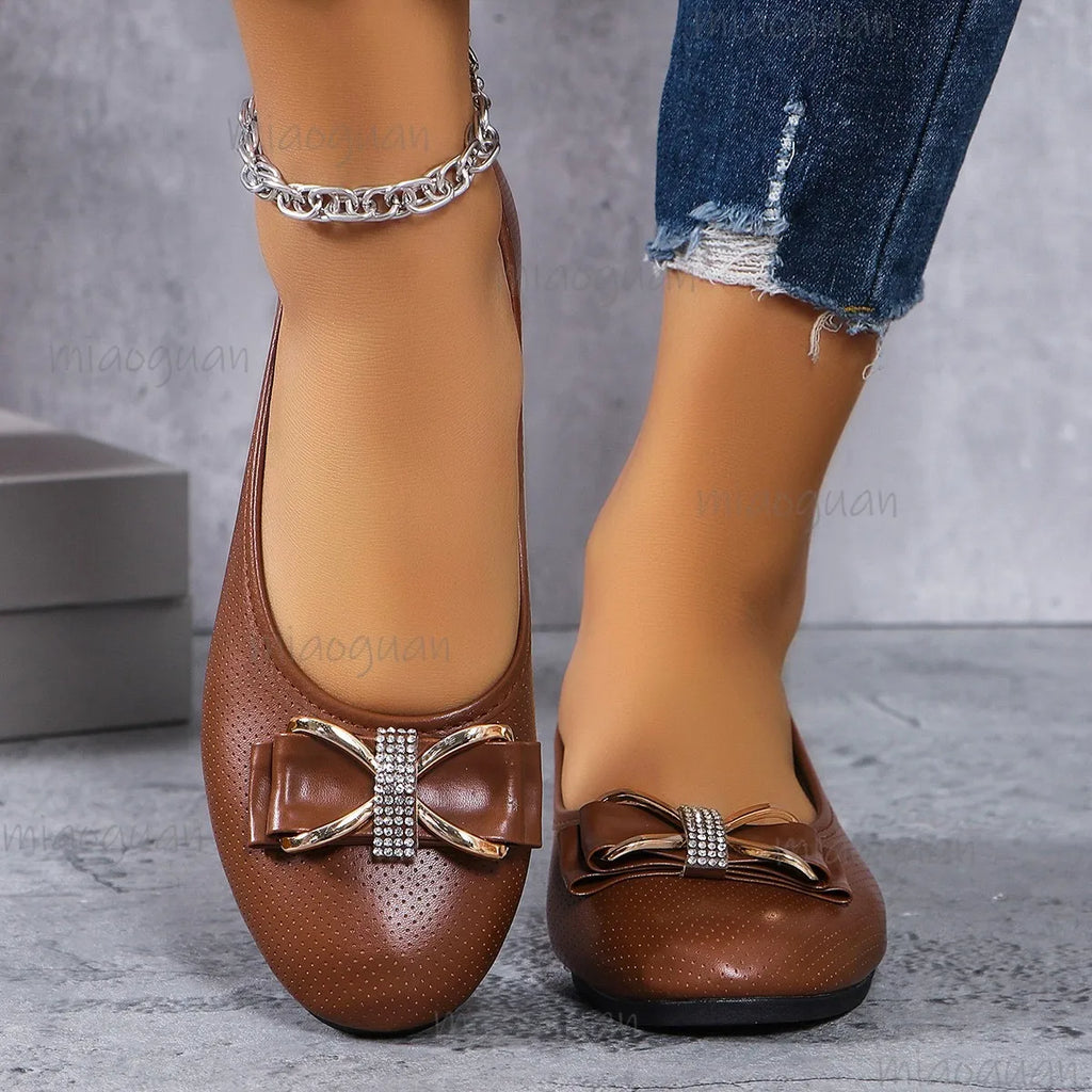 Women's Bow Flat Loafers – Elegant Slip-On Dress Shoes Women's Flat Loafers Axl