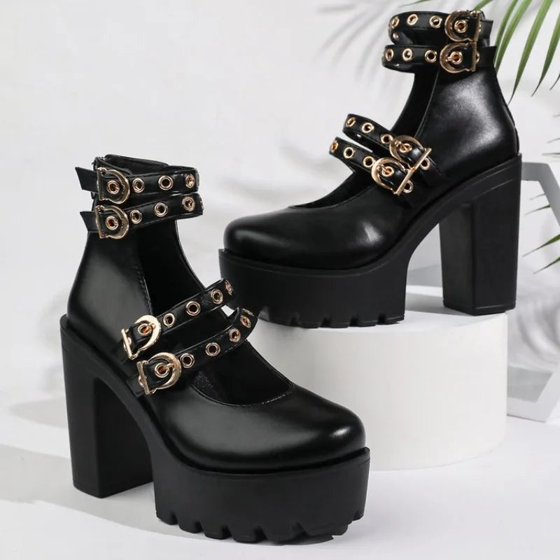 Women's Block Heel Platform Mary Jane Pumps – Buckle Strap Platform Heel Pumps Axl