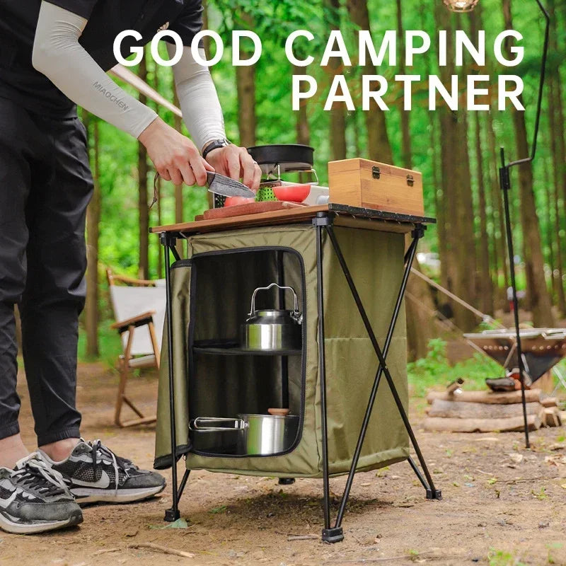 Folding Outdoor Camp Cabinet – Oxford Cloth BBQ Storage Table Folding Camp Cabinet Axl