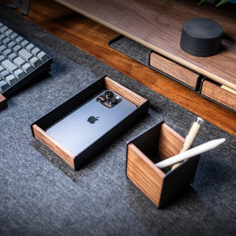 Wooden Desktop Storage Box – Modern Office Organizer Tray Desktop Storage Organizer Axl