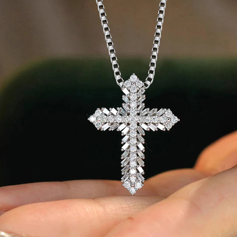 Huitan Crystal Cross Pendant Necklace | Cubic Zirconia Women Cross Pendant Necklace Axl