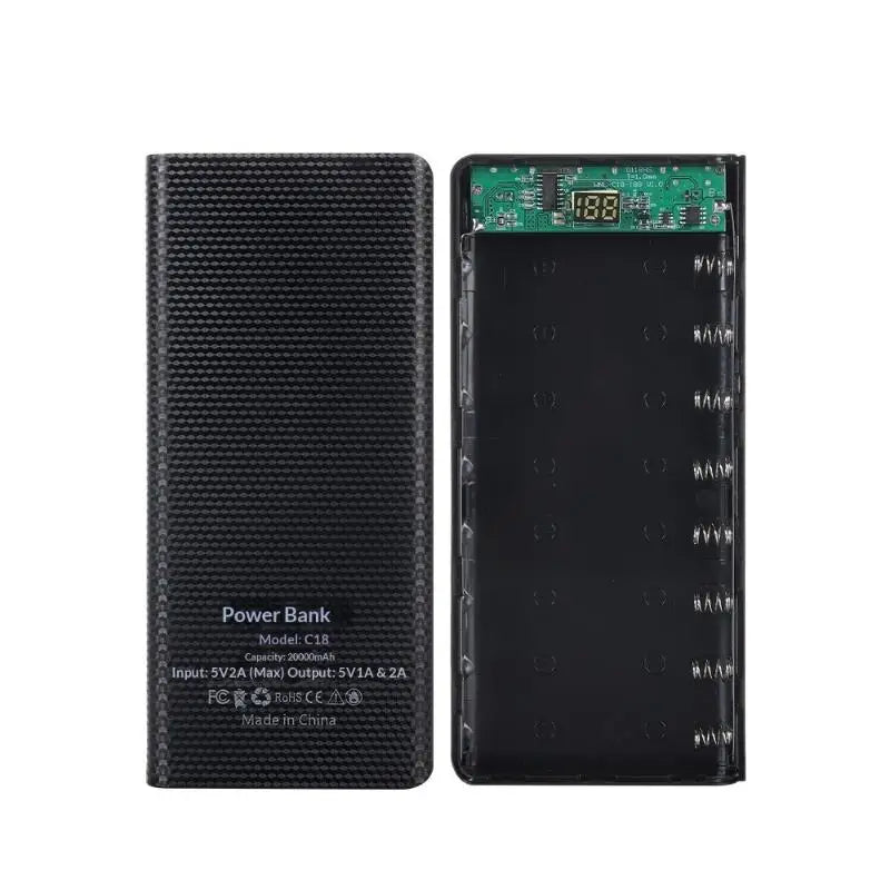 DIY 8x18650 Power Bank Case – Dual USB Type-C Fast Charge Power Bank Case Axl Black