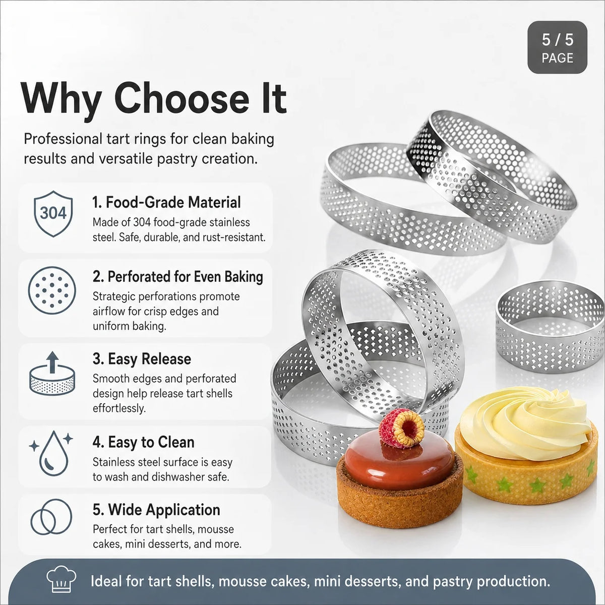 Stainless Steel Tart Ring & Mousse Cake Mold | Baking Tool Cake Mold Ring Axl