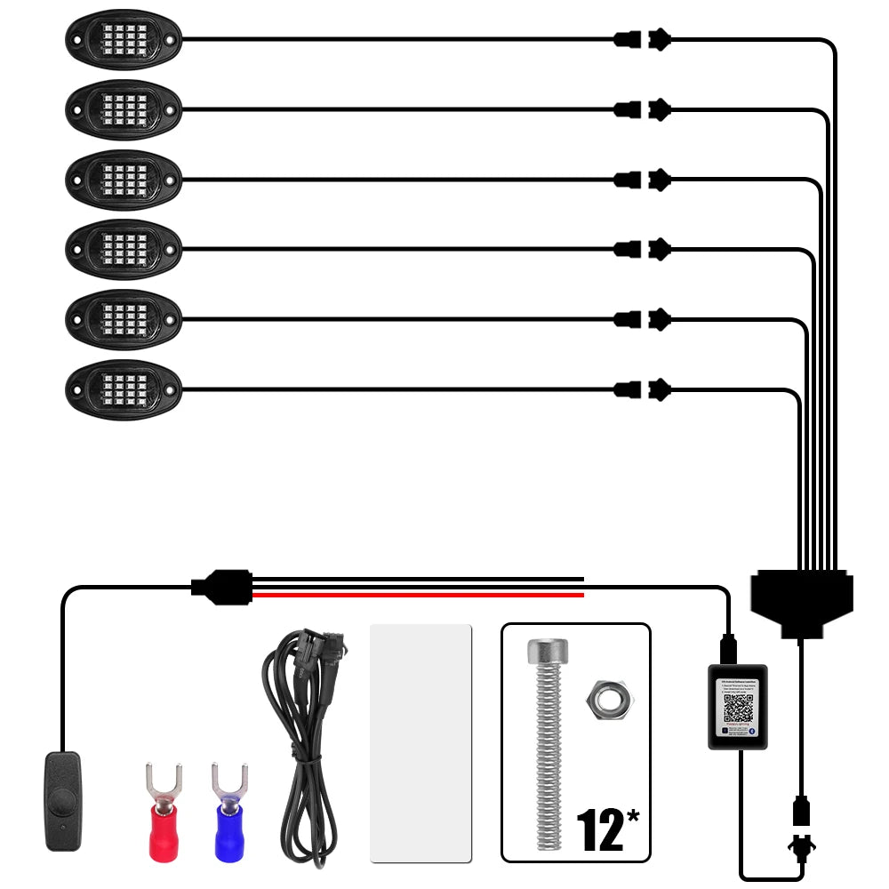 RGB LED Rock Lights Bluetooth APP Music Sync | 4/6/8 Pod Kit LED Rock Light Kit Axl 6 IN 1