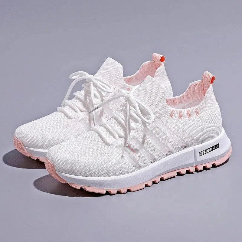 Women's White Platform Sneakers – Breathable Mesh Lace-Up Platform Sneakers Axl