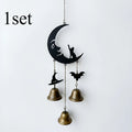 Gothic Moon Cat Metal Wind Chime – Halloween Bat & Witch Hat Metal Wind Chime Axl Black Moon Cat Bell