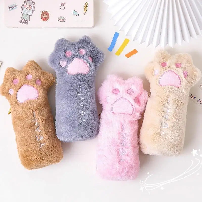 Cartoon Cat Paw Plush Pencil Case – Large Capacity Student Bag Plush Pencil Case Axl