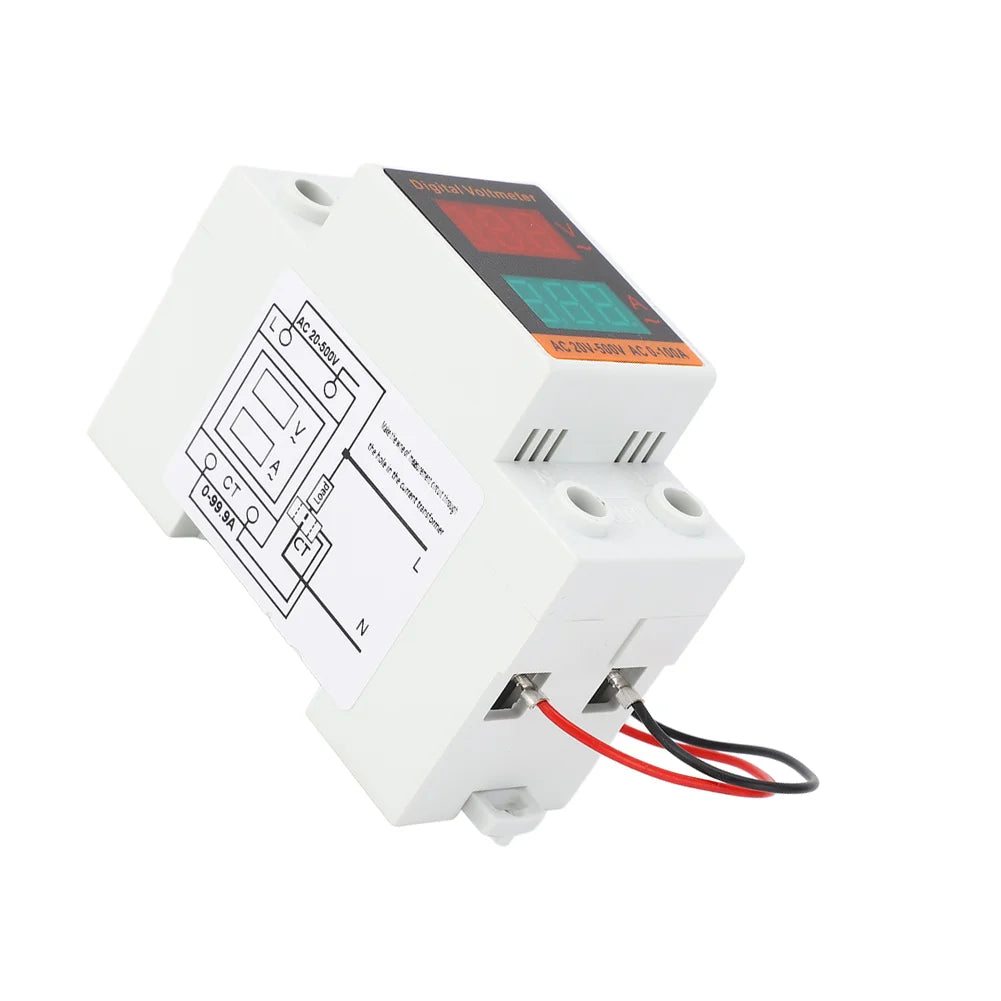AC Ammeter & Voltmeter DIN Rail Digital Display 20-500V 100A Digital Panel Meter Axl
